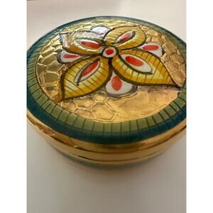Cloisonné Italy Hand Decorated Pure Gold Trinket ceramic Dish Lid ARTIST SIGNED
